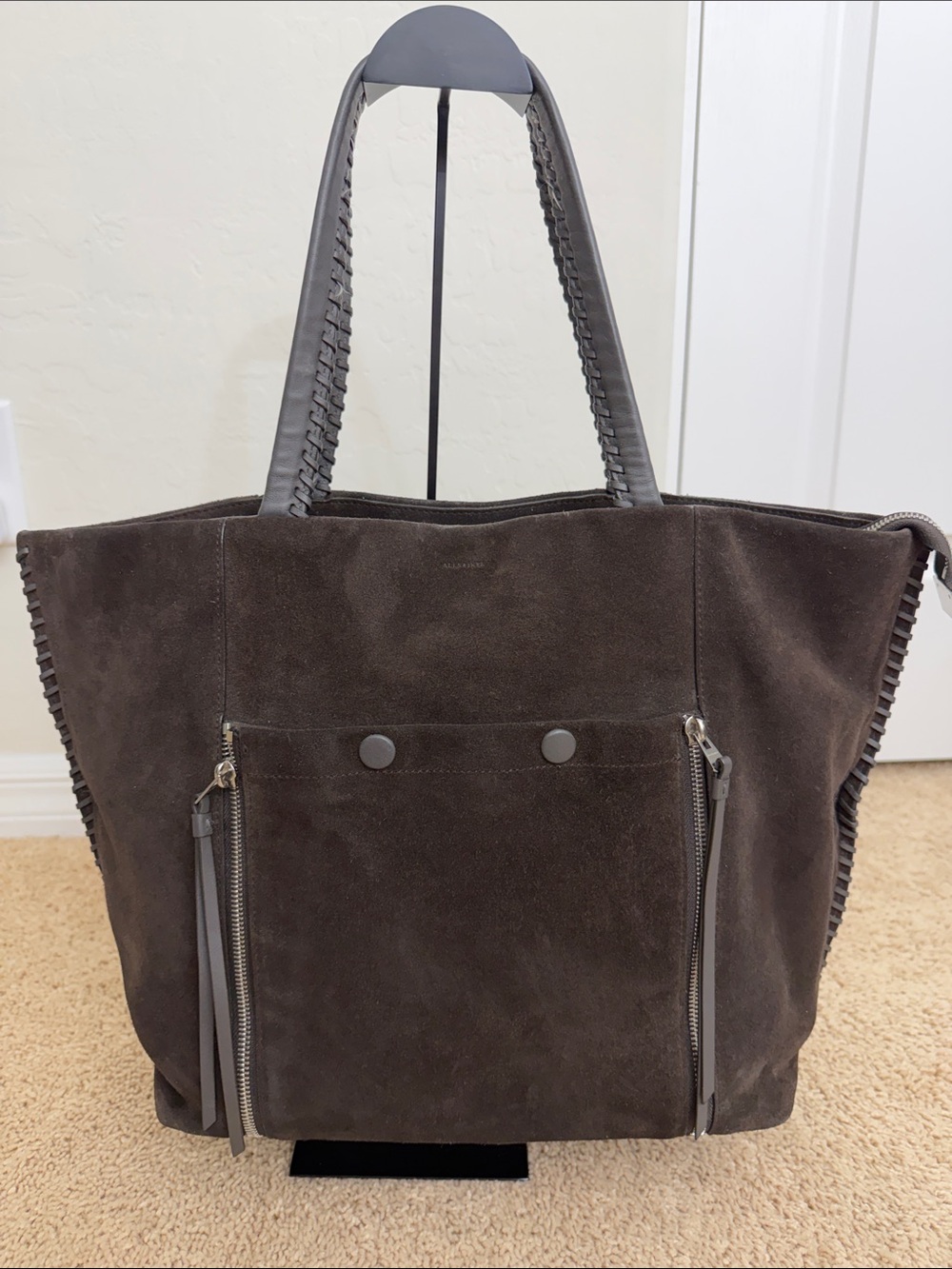 All Saints Fleur de Lis East/West Suede Tote Bag